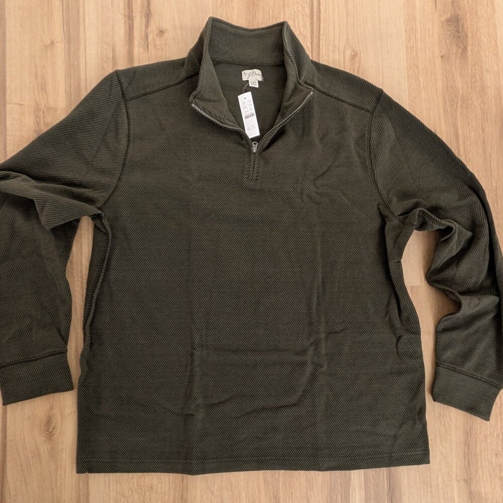 NWT J.Crew XXL Olive Textured Quarter Zip Pullover Sweater Knit Mock Neck
